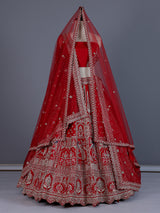 Red elegant banarasi silk lehenga choli with dupatta