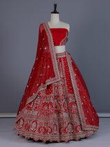 Red elegant banarasi silk lehenga choli with dupatta