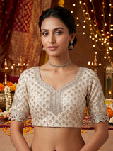 Beige designer tussar silk lehenga choli with dupatta