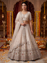 Beige designer tussar silk lehenga choli with dupatta