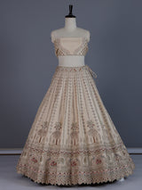 Beige designer tussar silk lehenga choli with dupatta