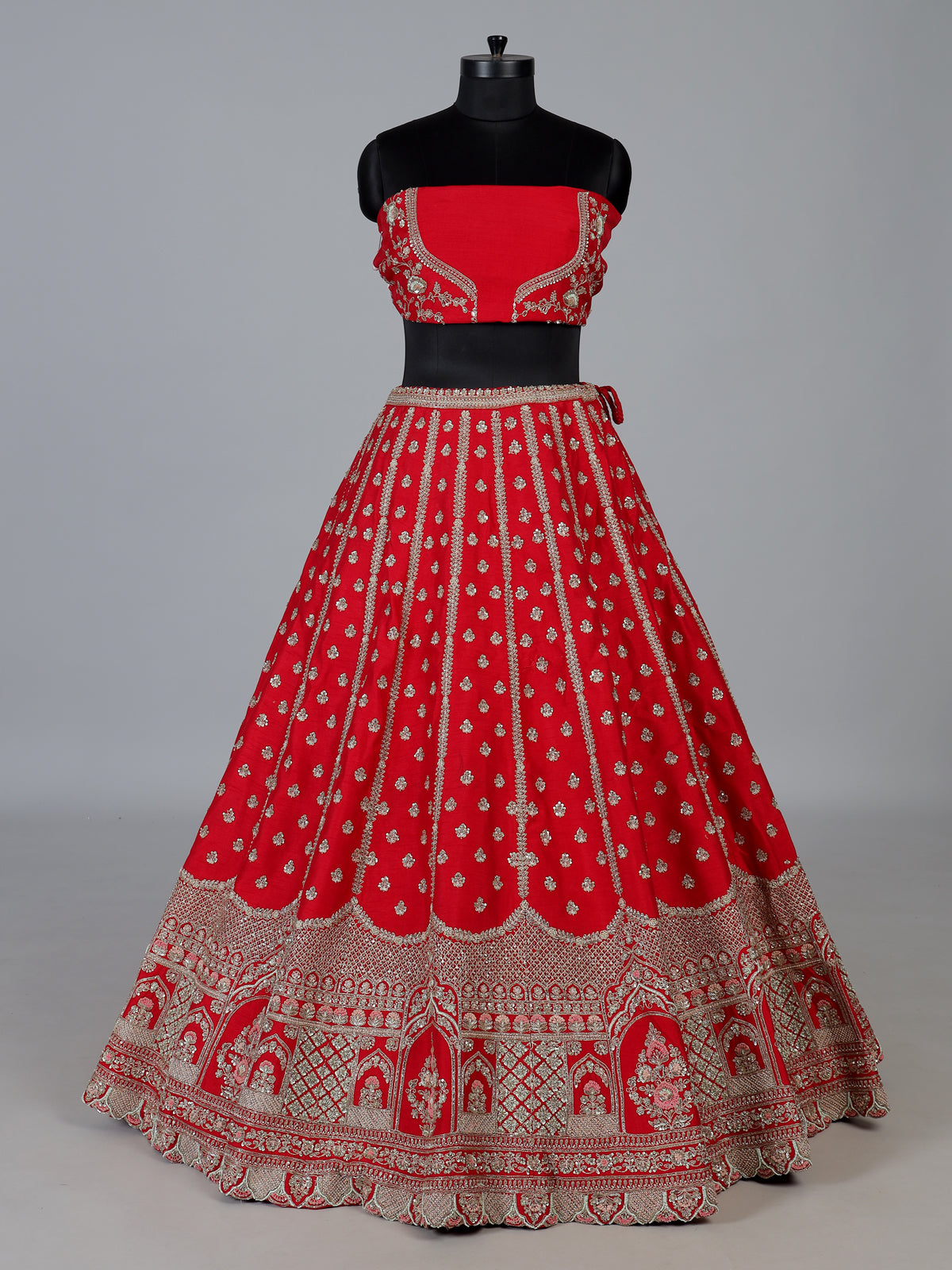 Red premium bridal raw silk lehenga choli