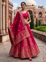 Rani pink cotton silk wedding lehenga choli