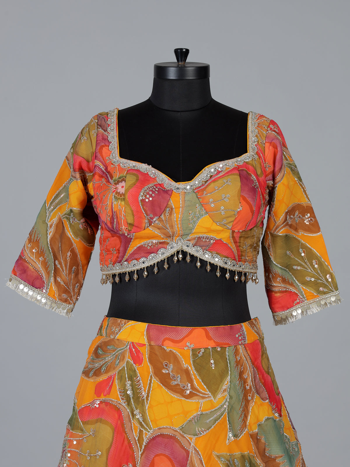 Multi printed chanderi silk lehenga choli