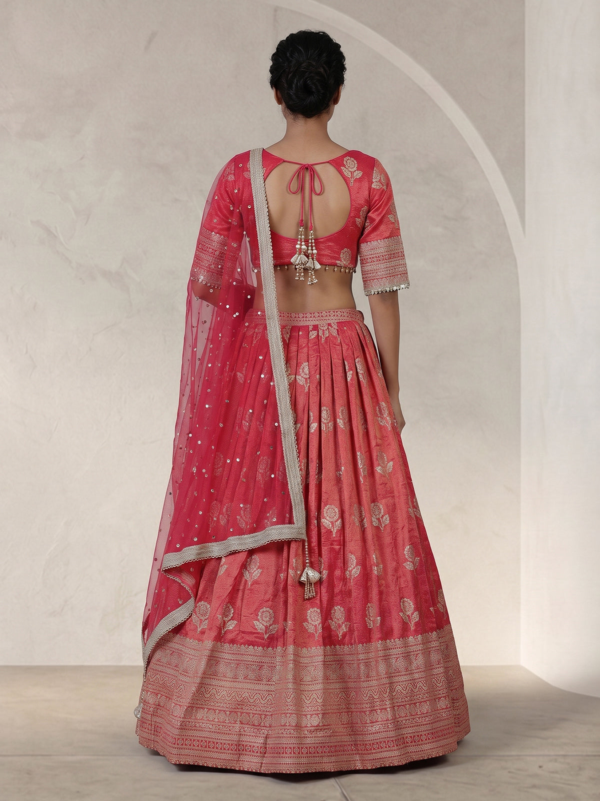 Rani pink wedding chanderi silk lehenga choli
