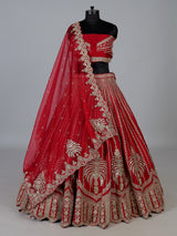 Red luxury raw silk wedding lehenga choli