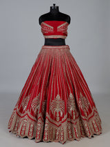 Red luxury raw silk wedding lehenga choli