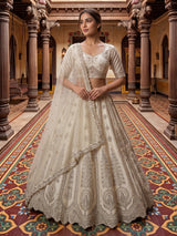 Ivory designer tussar silk bridal lehenga choli