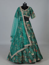 Green printed chanderi silk lehenga choli