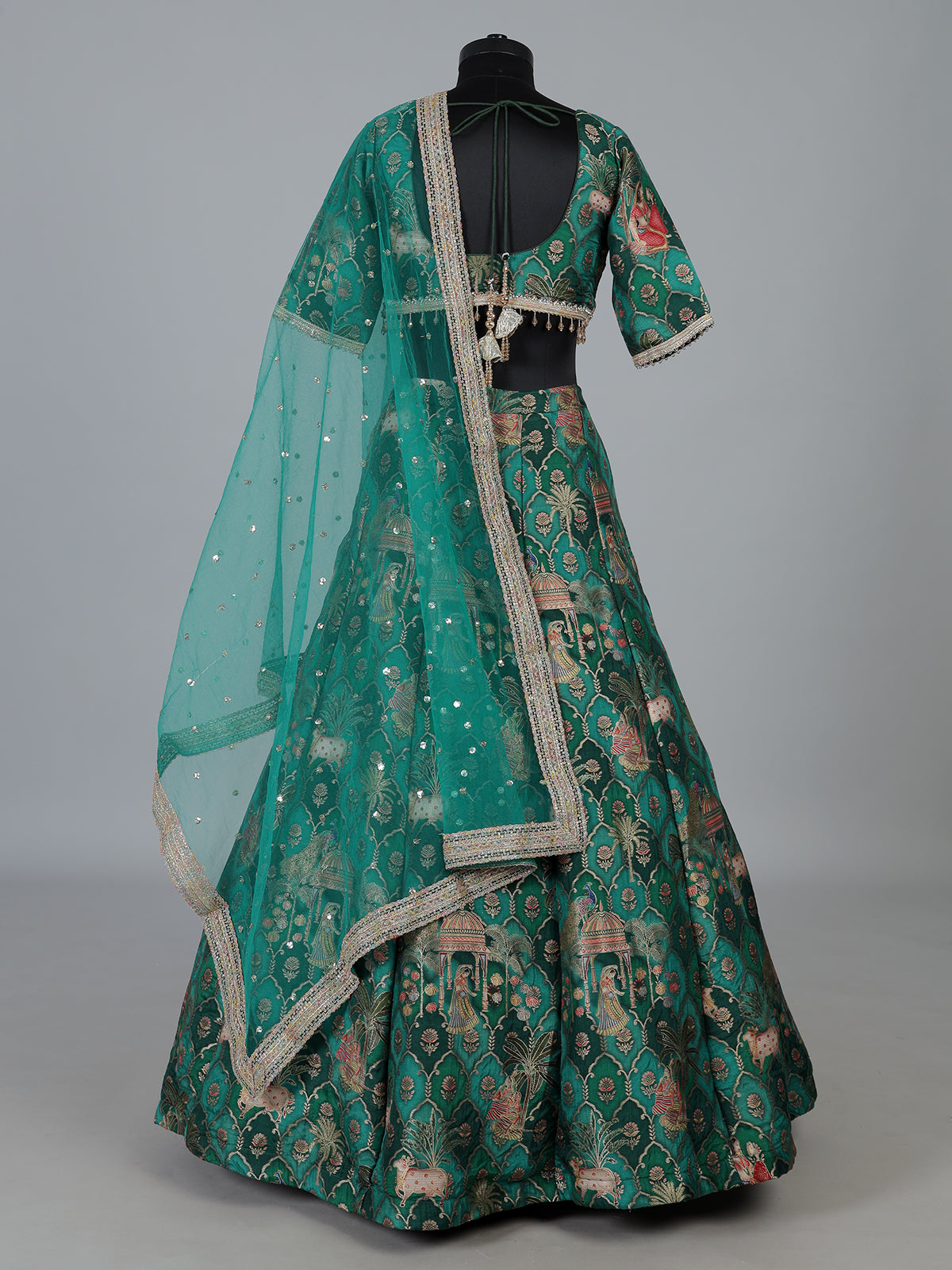 Green printed chanderi silk lehenga choli