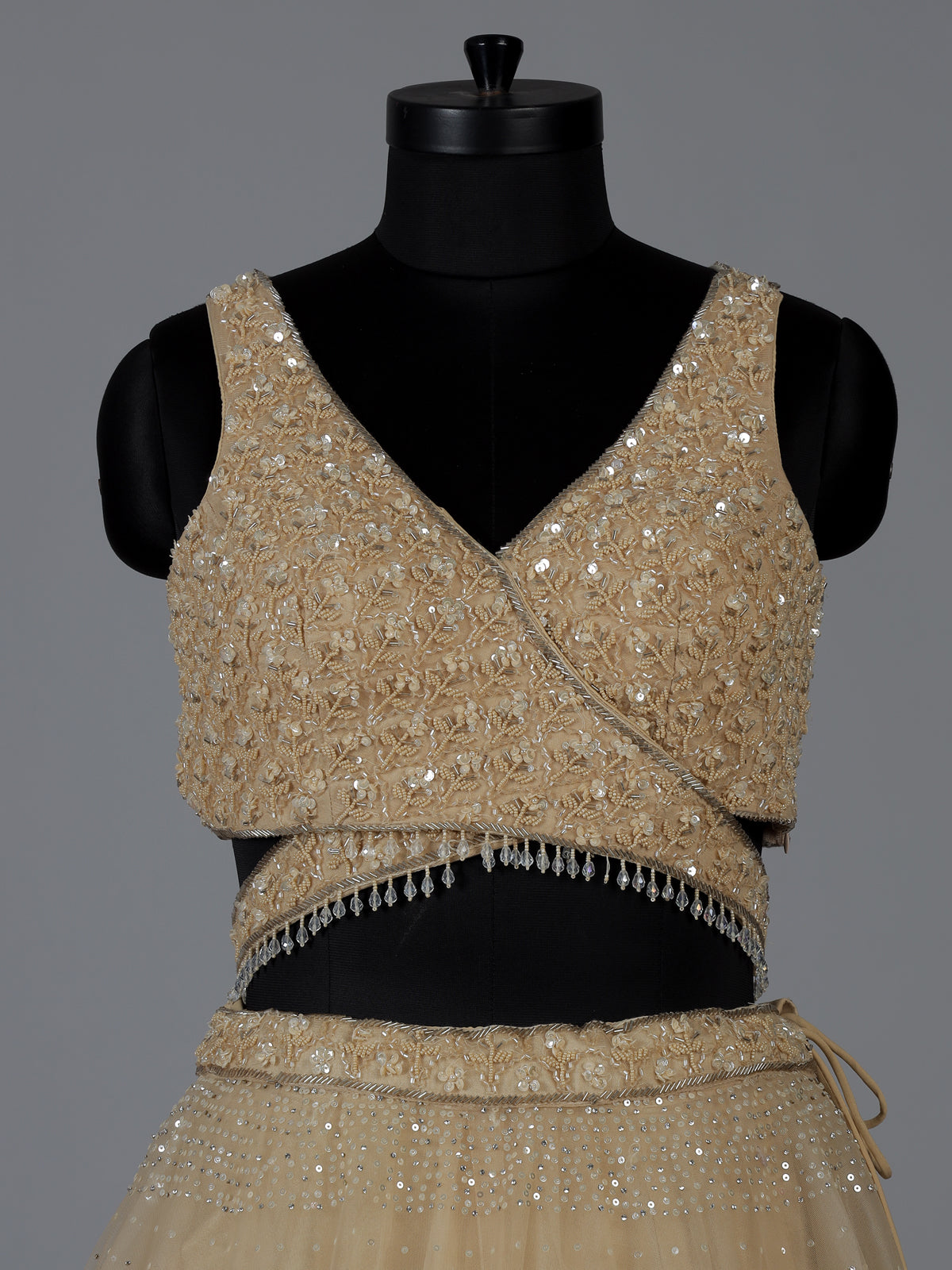 Beige designer net embroidered lehenga choli