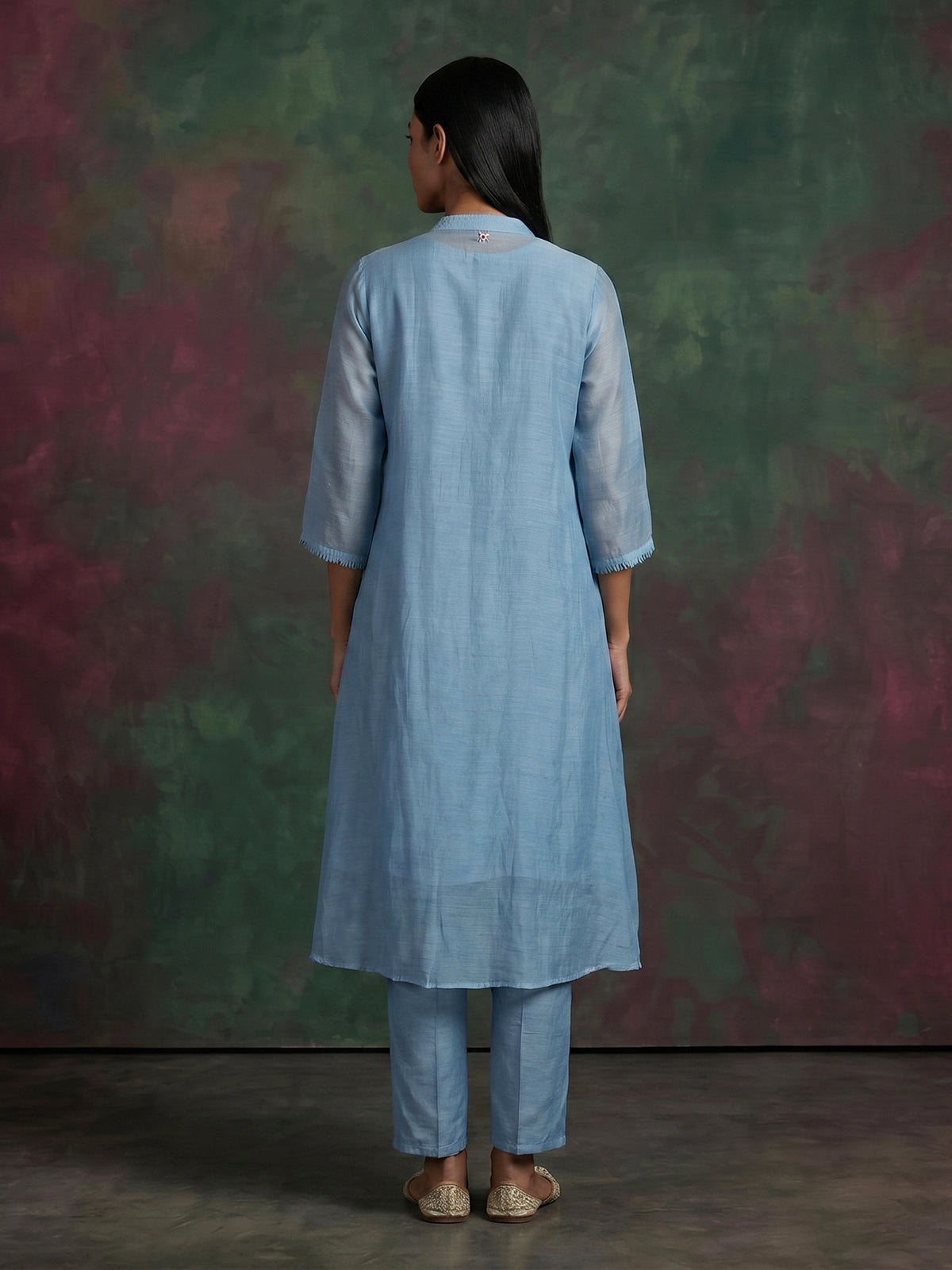 Sky blue cotton silk embroidered festive kurti set