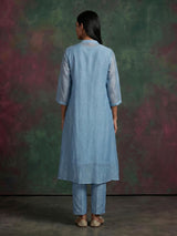 Sky blue cotton silk embroidered festive kurti set