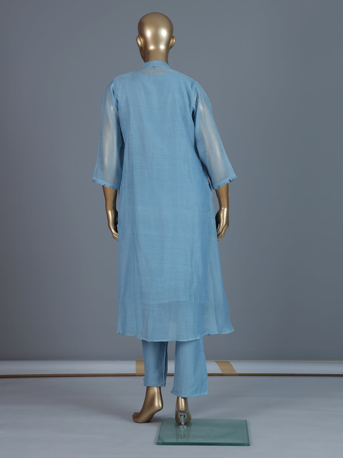 Sky blue cotton silk embroidered festive kurti set