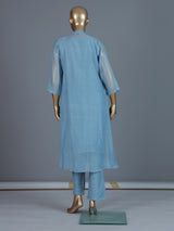 Sky blue cotton silk embroidered festive kurti set