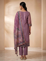 Purple printed cotton silk straight kurti set