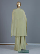 Sea green silk cape style sharara suit ensemble
