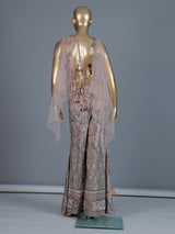 Peach silk embroidered indo western sharara suit with choker