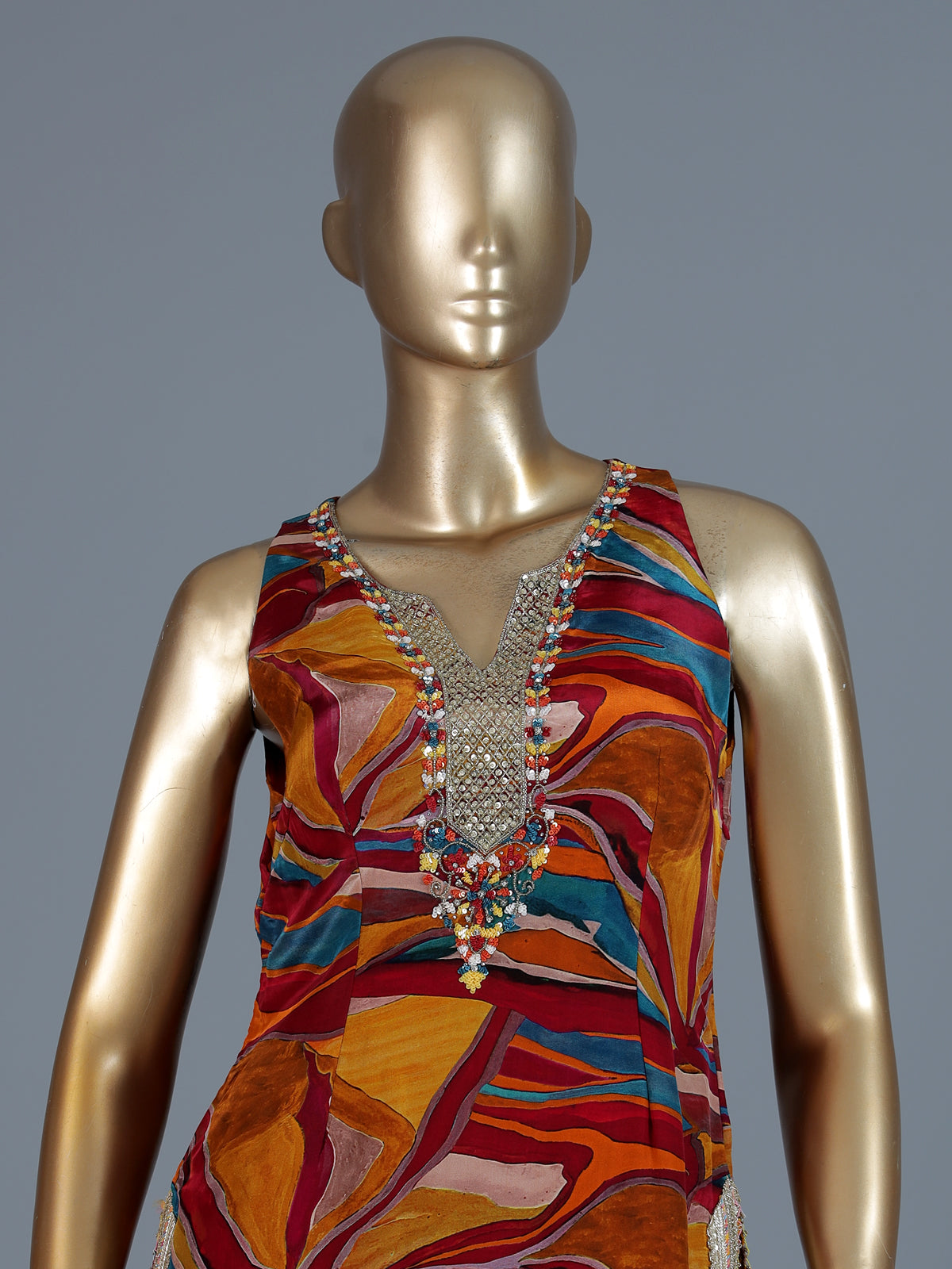 Multicolour printed chinon silk dhoti suit with dupatta