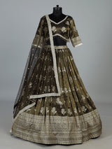 Olive shimmer silk mirror work lehenga choli
