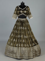 Olive shimmer silk mirror work lehenga choli