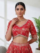 Rust shimmer silk mirror embroidered lehenga choli