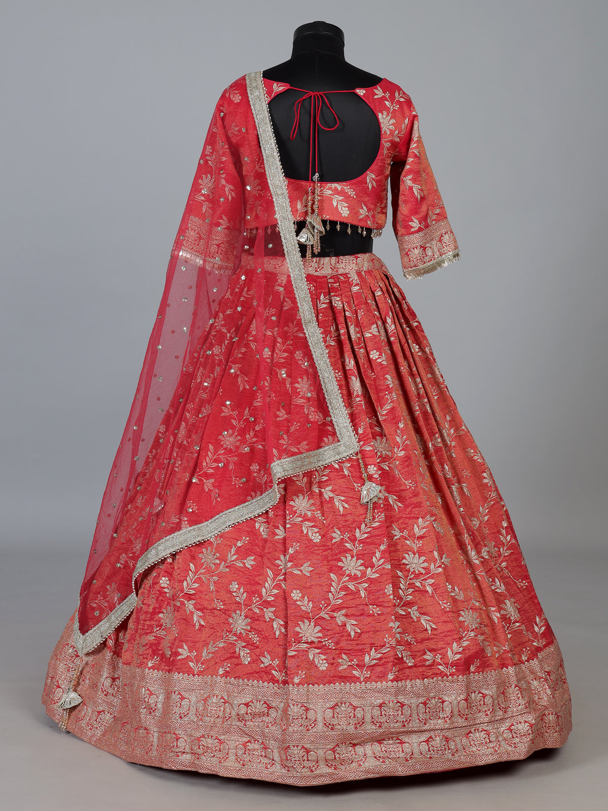 Rust shimmer silk mirror embroidered lehenga choli