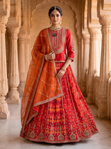 Red silk rajasthani style lehenga choli with dupatta