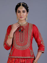 Red silk rajasthani style lehenga choli with dupatta