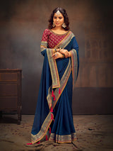 Navy blue embroidered banglori silk festive saree