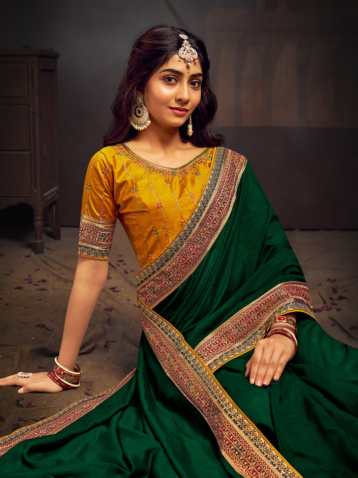 Green designer banglori silk festive saree