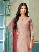 Dusty rose pink printed cotton silk salwar suit