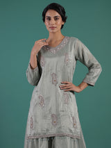 Mint green embroidered satin silk palazzo suit
