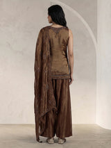 Brown embroidered art silk palazzo suit for women