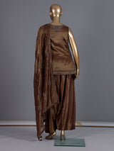 Brown embroidered art silk palazzo suit for women