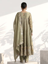 Pista green organza anarkali pant suit with dupatta