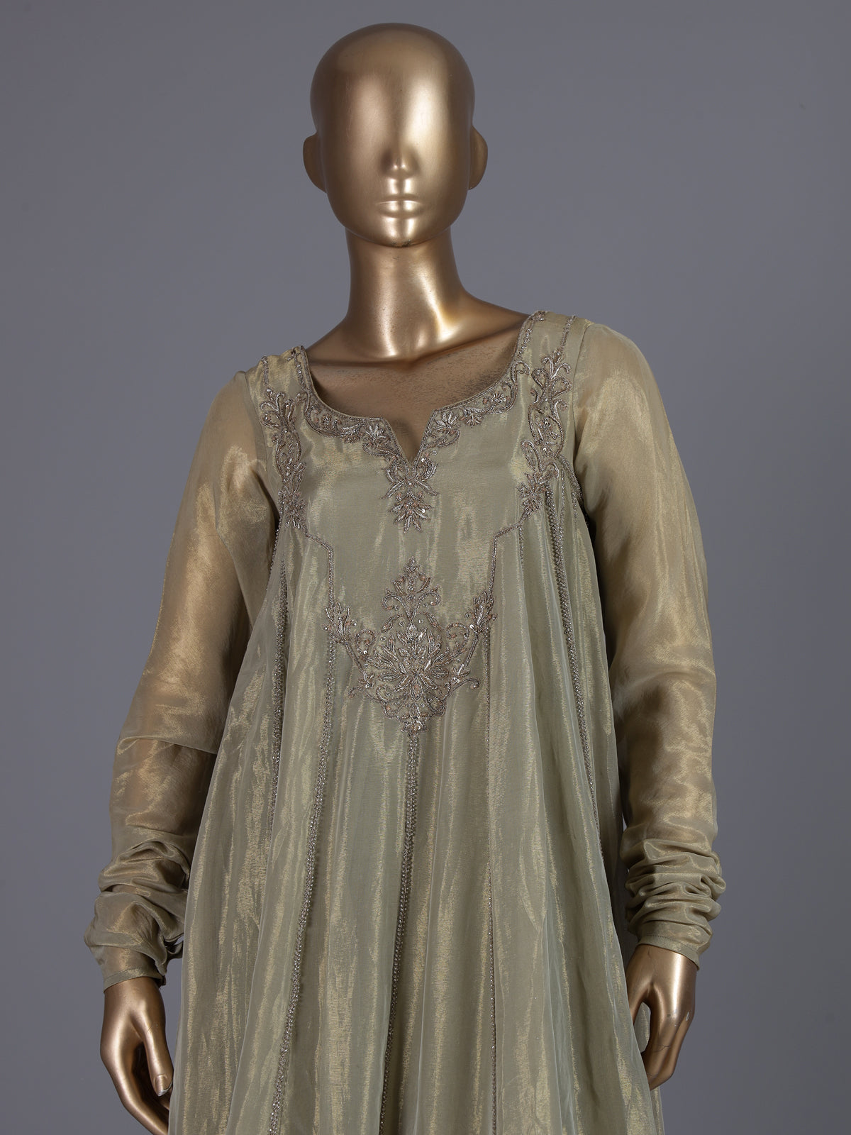 Pista green organza anarkali pant suit with dupatta