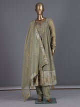 Pista green organza anarkali pant suit with dupatta
