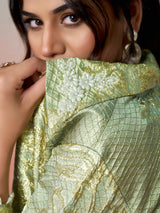 Light green designer ready to wear saree with jacket