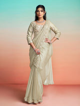 Light olive ready to wear satin saree