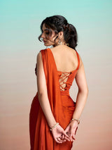 Rust orange designer ready to wear saree with jacket