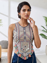 Navy blue satin silk indo western palazzo suit