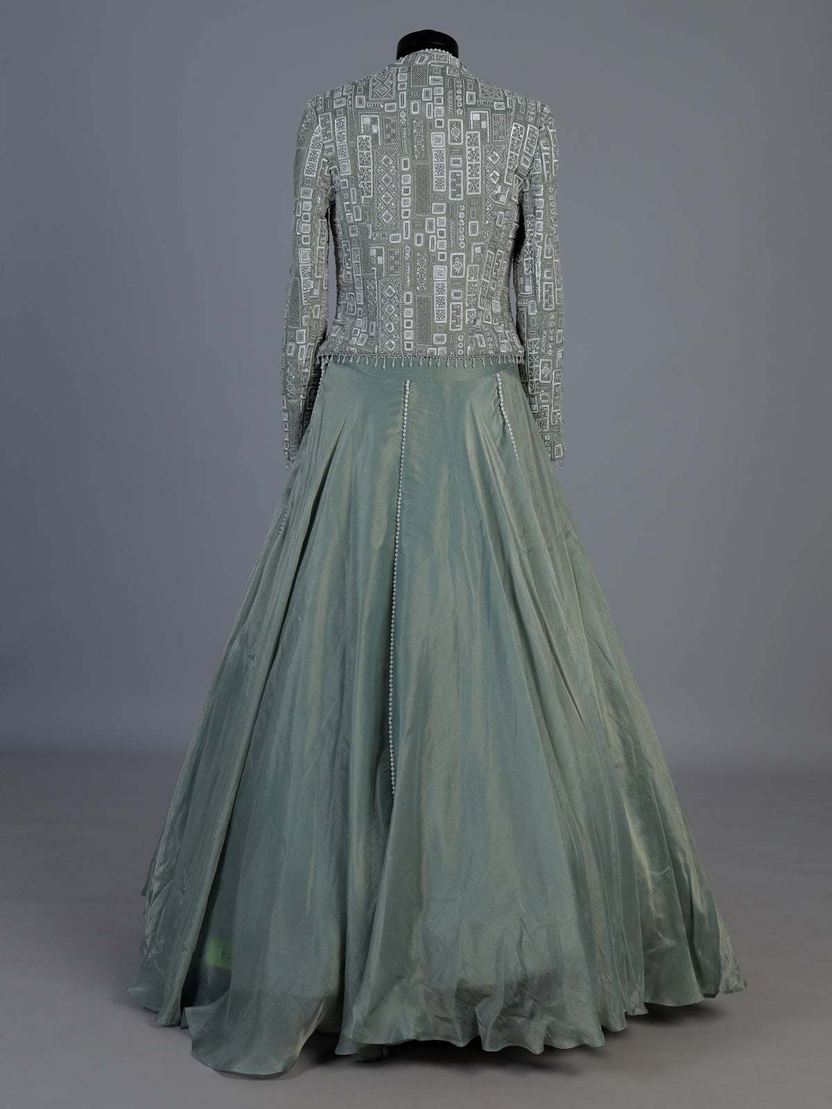 Sea green jacket style taffeta silk lehenga choli