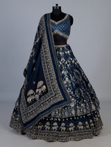 Blue banarasi silk embroidered wedding lehenga choli