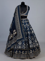 Blue banarasi silk embroidered wedding lehenga choli