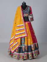 Yellow embroidered silk georgette festive lehenga choli