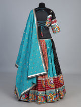 Blue printed silk georgette navratri lehenga choli