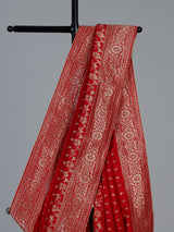 Red festive dola silk saree with heritage zari craftsmanship