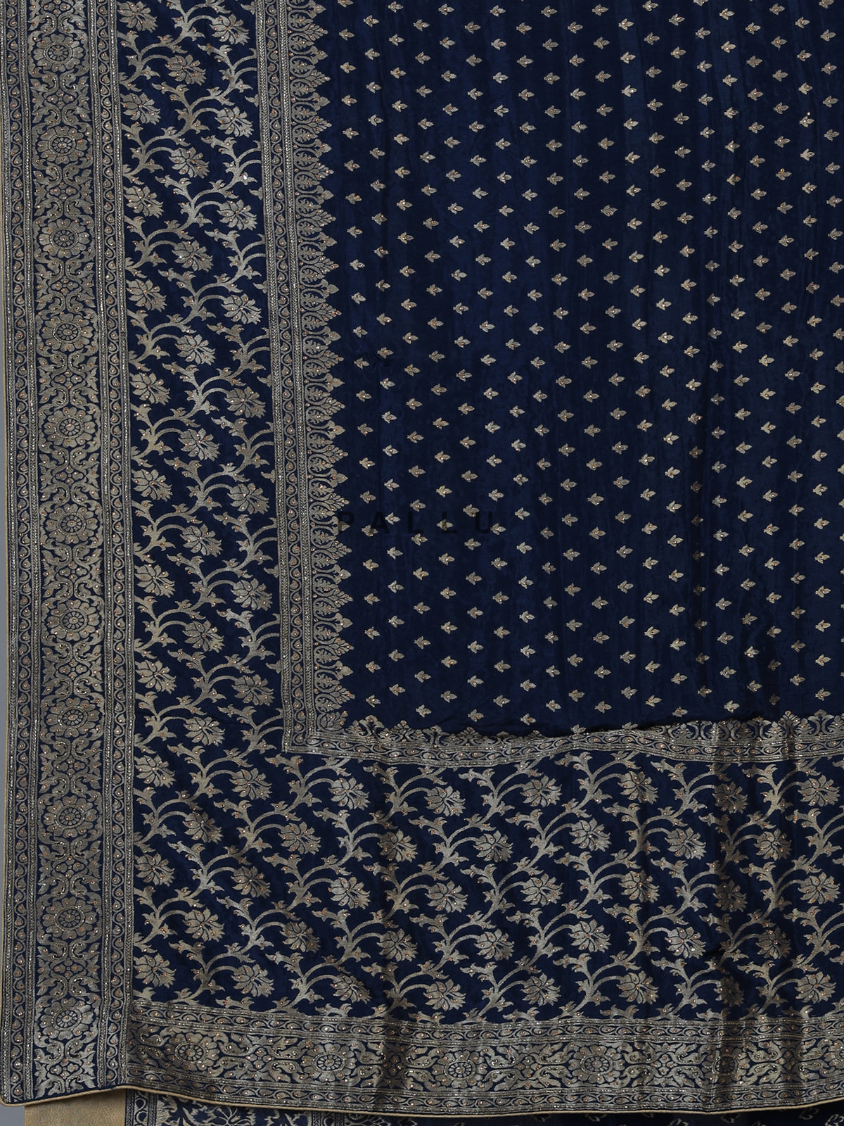 Blue designer dola silk saree with luxurious floral zari weaving