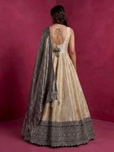 Ivory silk sleeveless anarkali salwar suit with elegant dupatta
